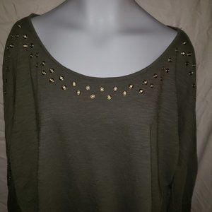 Chico's Army Green Top Grommets Blouse 2 Large